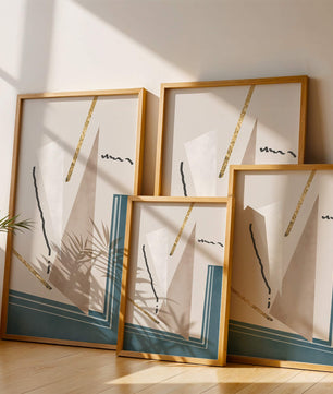Abstraktes geometrisches Kunstwerk mit goldenen Elementen