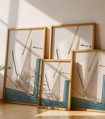 Abstract geometric artwork featuring gold elements