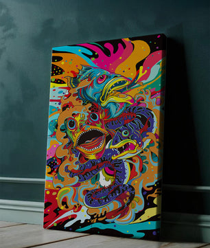 Arte abstracto de peces coloridos con elementos vibrantes