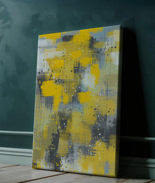 Abstract Yellow and Gray Geometric Art with Textured Patterns - Mi tienda