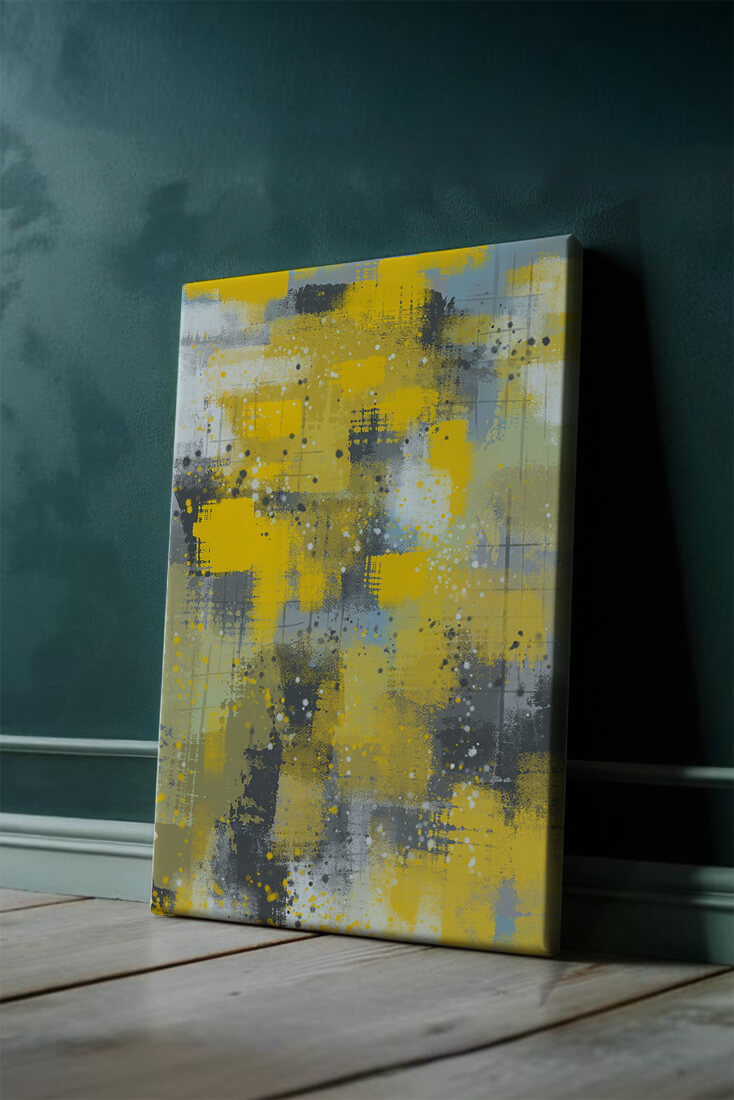 Abstract Yellow and Gray Geometric Art with Textured Patterns - Mi tienda
