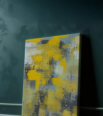 Abstract Yellow and Gray Geometric Art with Textured Patterns