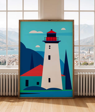 Illustration moderne d'un phare avec des couleurs vives