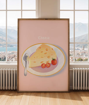 Plate with Cheese and Tomatoes on Pink Background