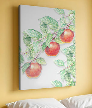 Ilustración de manzanas en la rama de un árbol con hojas verdes