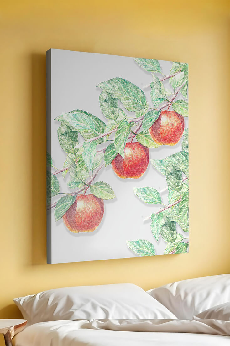Illustration of Apples on a Tree Branch with Green Leaves
