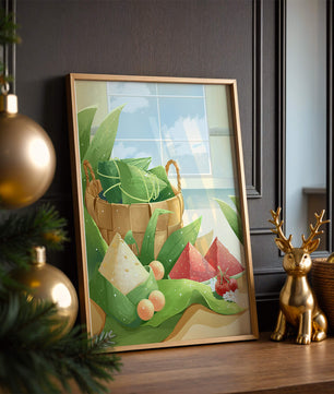 Scène de cuisine sereine avec un panier de fruits et de feuilles