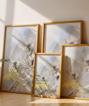 Delicate floral art with gold accents and abstract background