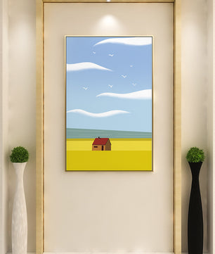 Minimalistic Landscape with House and Sky