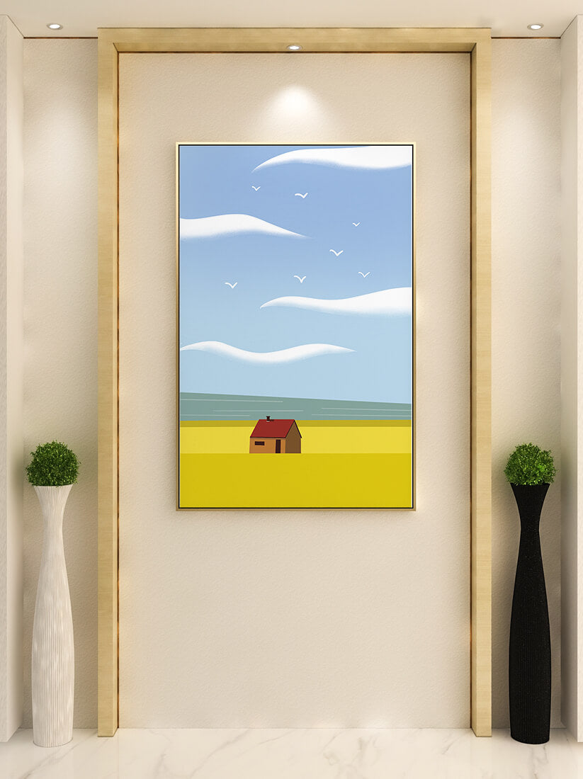 Minimalistic Landscape with House and Sky