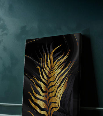 Golden Palm Leaf on Black Background