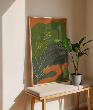 Abstrakte botanische Kunst mit Goldblatt auf buntem Hintergrund