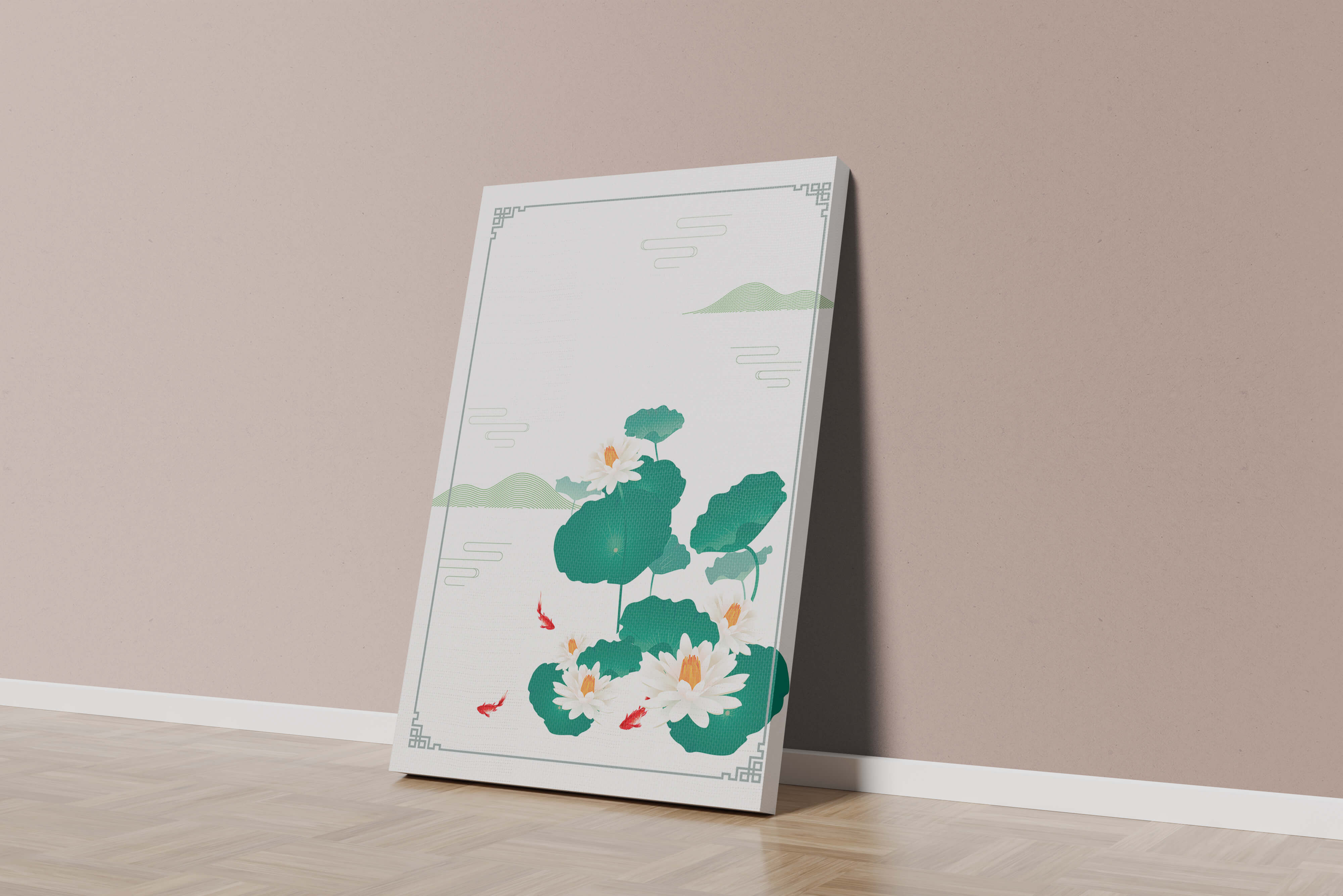 Elegant lotus and koi fish illustration with oriental design elements