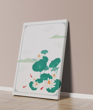 Elegante Lotus- und Koi-Fisch-Illustration mit orientalischen Designelementen