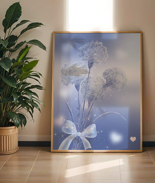 Carnations With Sparkles And Ribbon On Blue Background - Mi tienda