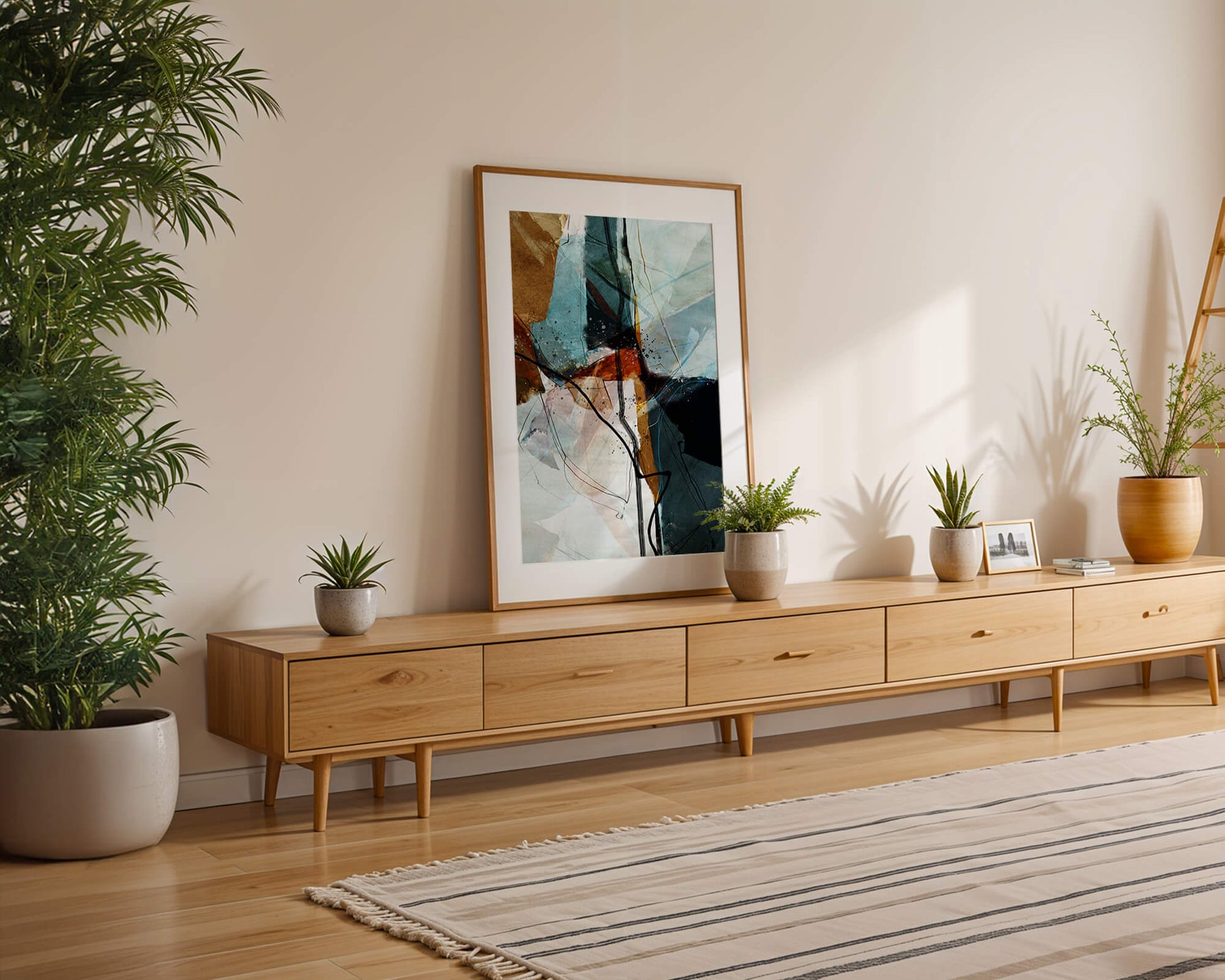Abstract watercolor artwork with dynamic lines and colors