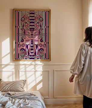 Art de chat géométrique coloré avec motifs abstraits en tons pastel