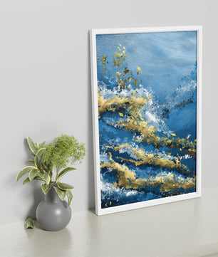 Textura abstracta en azul y dorado con patrones dinámicos