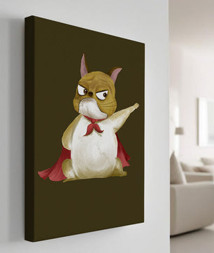 Cartoon superhero dog with red cape illustrating playful strength