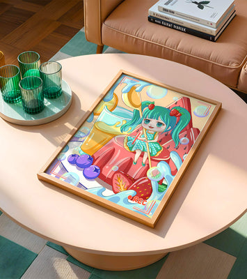 Whimsical dessert scene with cute character and vibrant colors