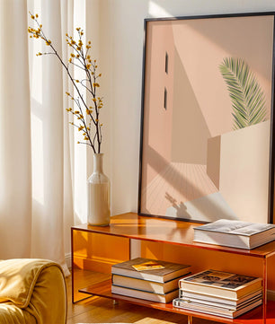 Moderne minimalistische Architekturszene mit Palmblatt