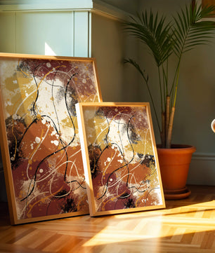 Pieza de arte abstracto colorida con trazos y salpicaduras audaces