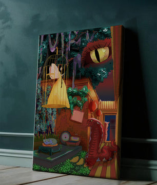 Jardín encantado con hada, serpiente y elementos misteriosos