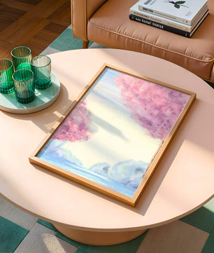 Serene Landscape with Cherry Blossom Trees and Tranquil Sky
