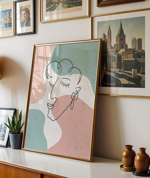 Abstract Line Art Face On Pastel Background - Mi tienda