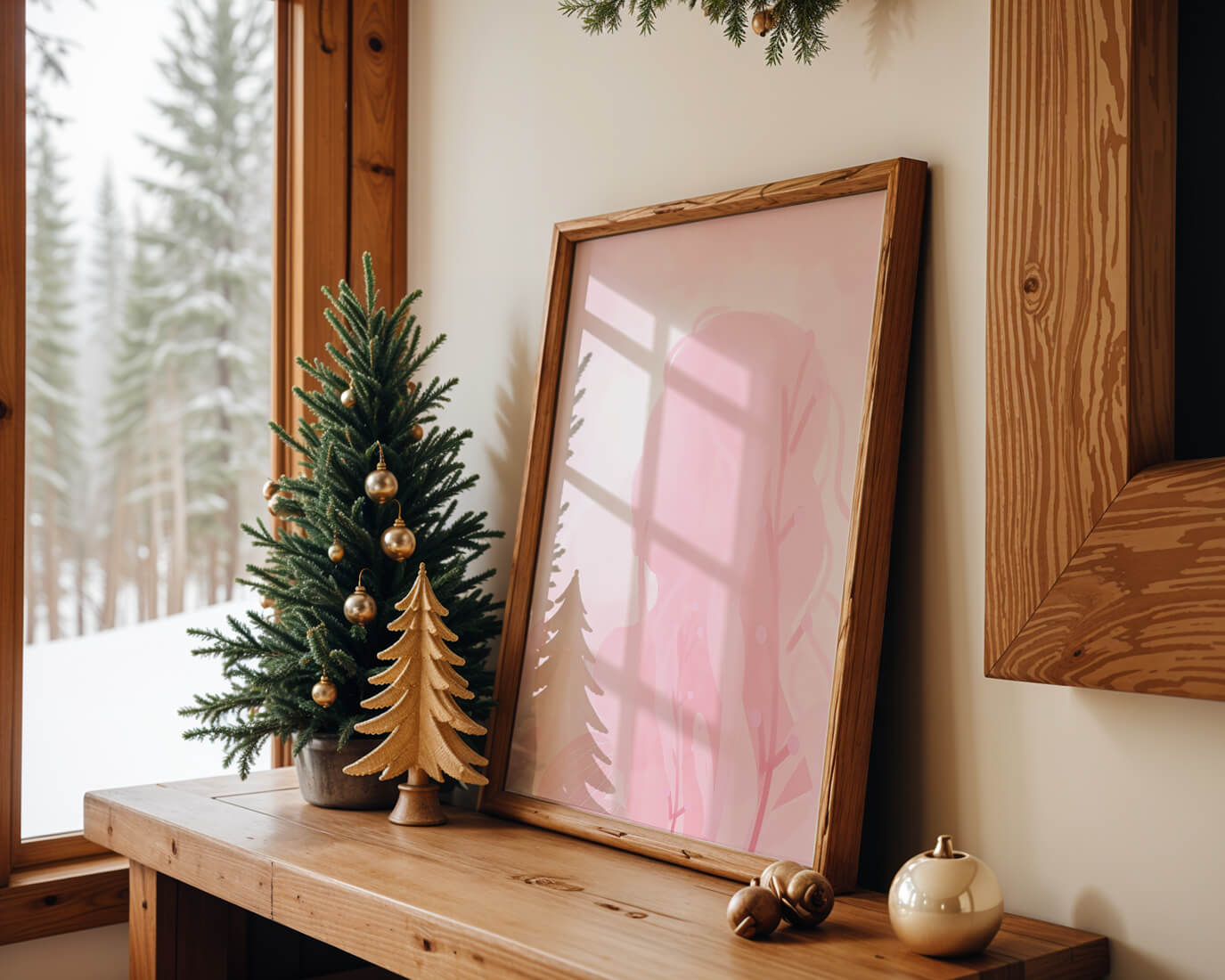 Subtle pink abstract silhouette with floral elements