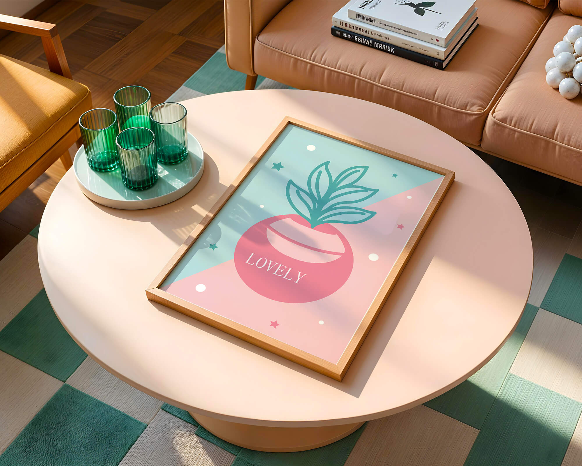 Playful pastel illustration with plant motif and stars