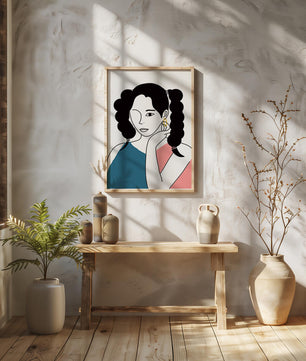 Minimalist Illustration of a Woman with Braided Hair and Gold Earring - Mi tienda