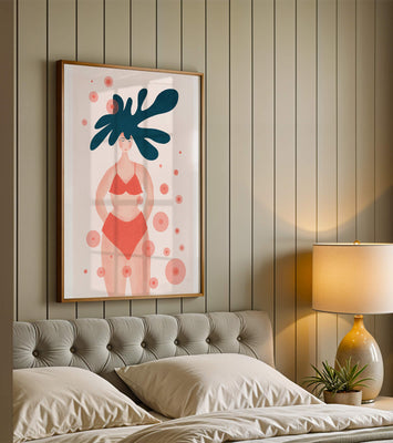 Abstract Illustration of a Woman in Swimwear with Creative Hair Design
