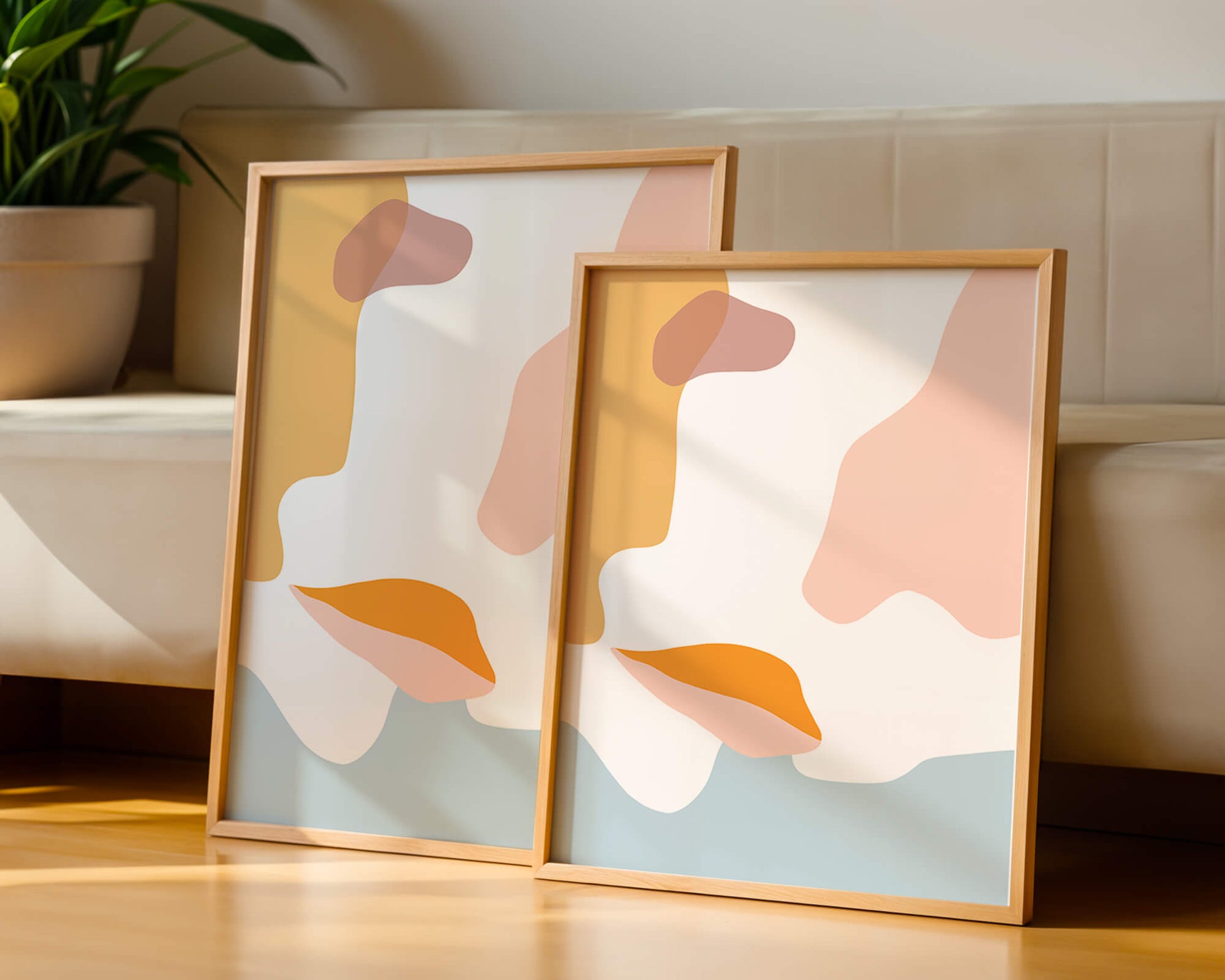 Abstract art with pastel color shapes on white background