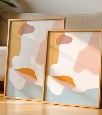 Abstract art with pastel color shapes on white background