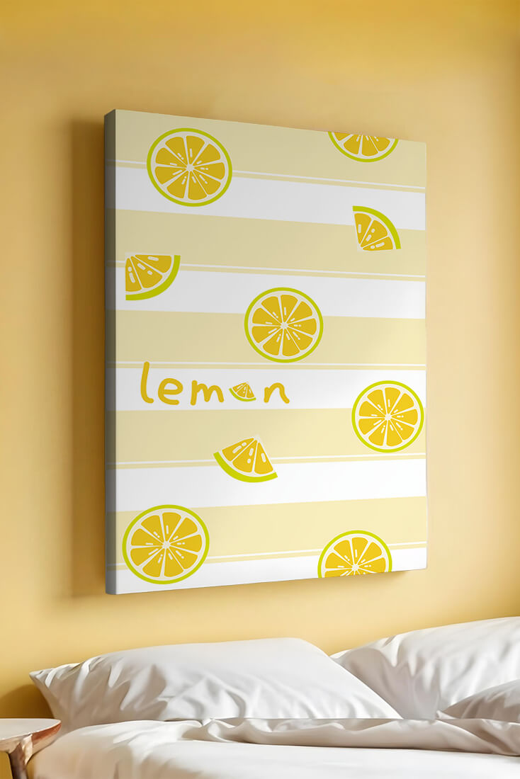 Yellow lemon slices pattern with bold stripes