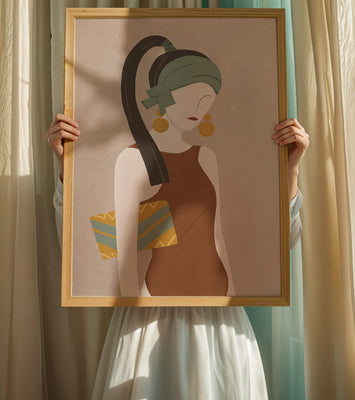 Stylized woman portrait with muted colors and geometric elements