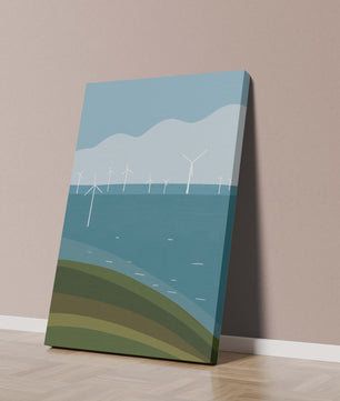 Wind Turbines on Rolling Hills Against a Clear Blue Sky