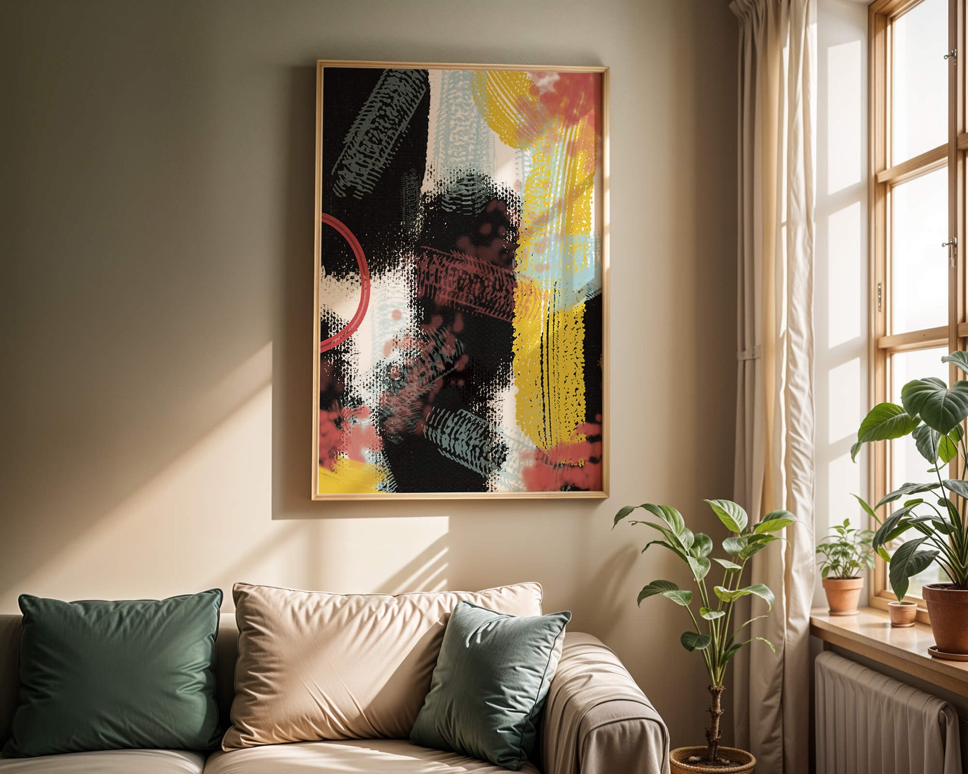 Abstract brush stroke art with vibrant colors on textured background