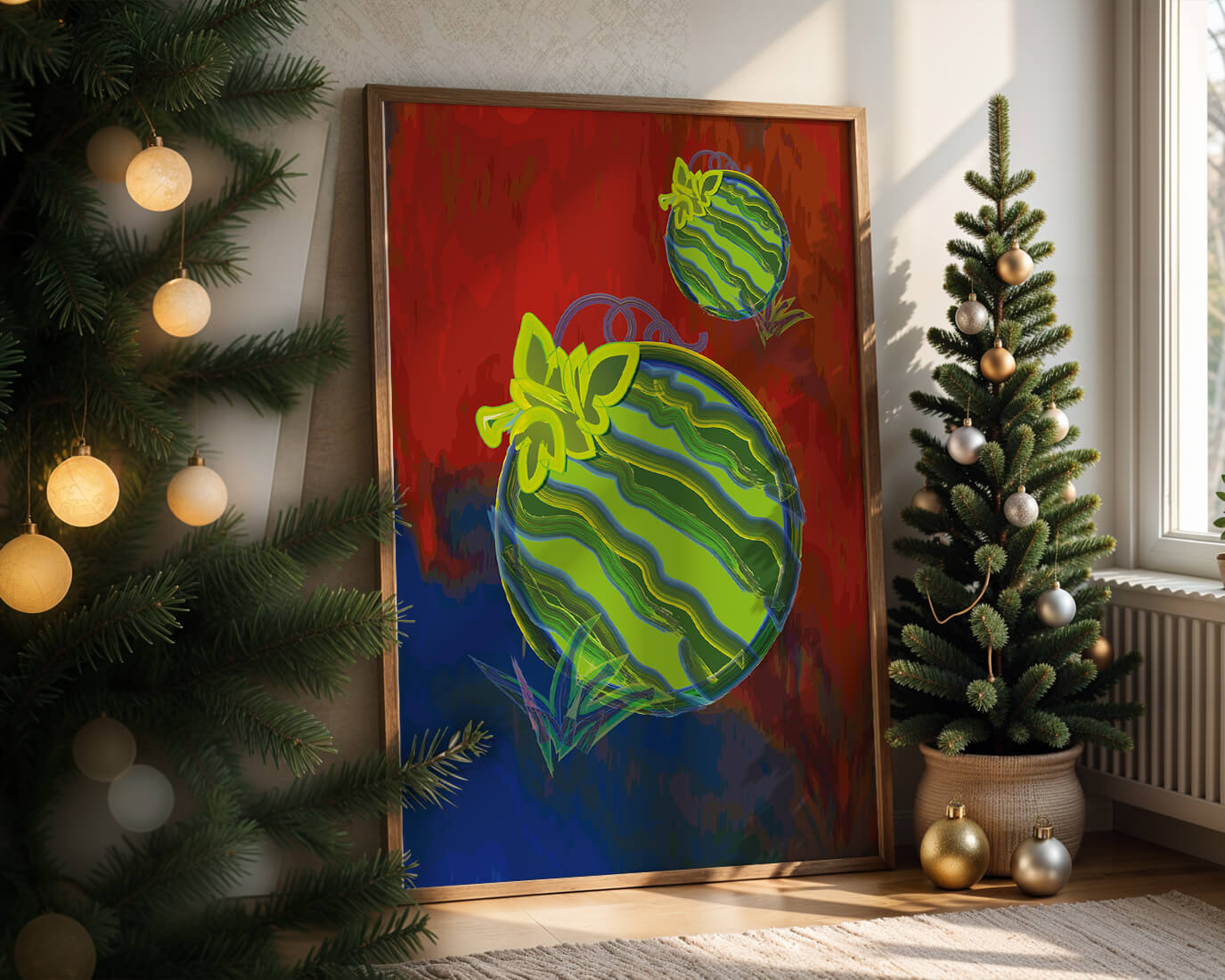 Abstract colorful watermelon artwork with vibrant background