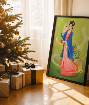 Diseño elegante de mujer en vestimenta tradicional del Este Asiático