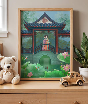 Traditional Chinese Pavilion with Women in Garden Scene - Mi tienda