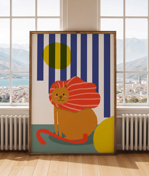 Colorful abstract lion illustration with vibrant stripes