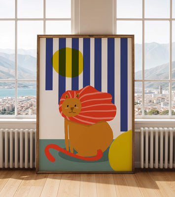 Colorful abstract lion illustration with vibrant stripes