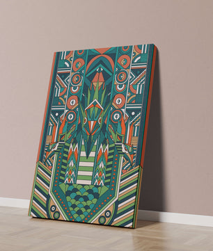 Design géométrique abstrait inspiré de l’Art déco avec des motifs symétriques et un motif animal