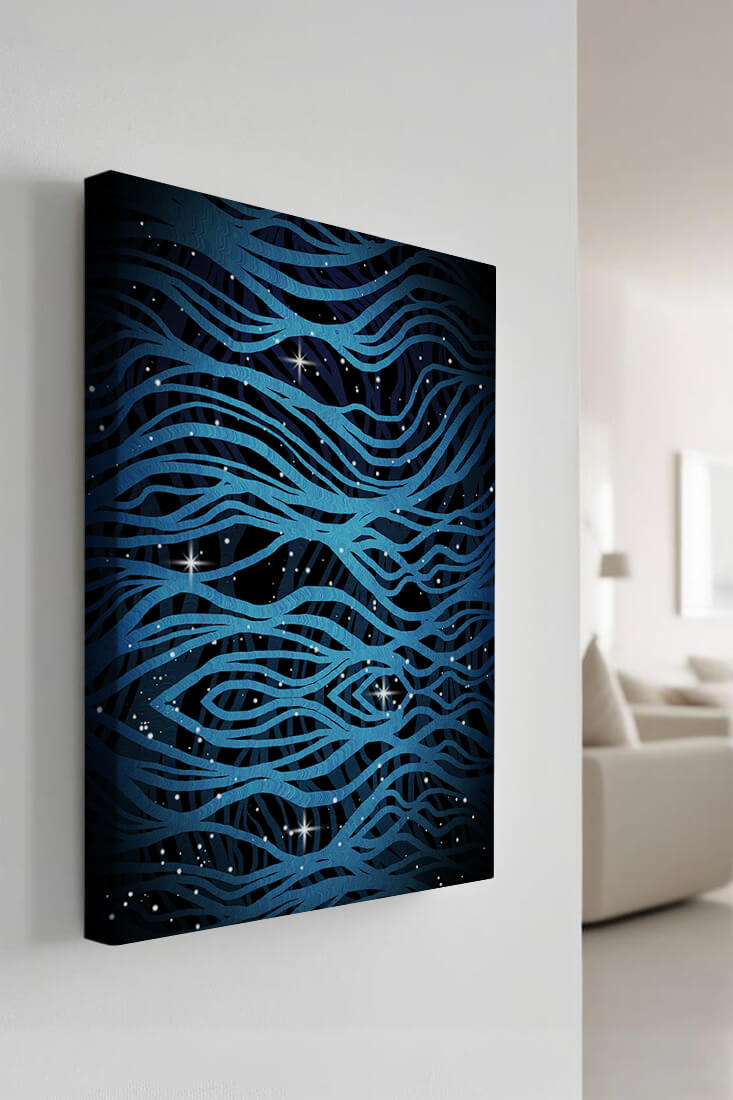 Abstract blue wave lines with starry night background