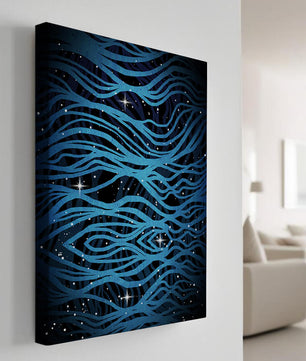 Abstract blue wave lines with starry night background