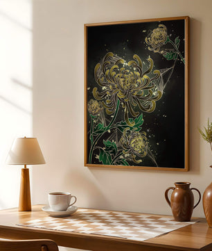 Elegantes Chrysanthemen-Design mit goldenen Akzenten