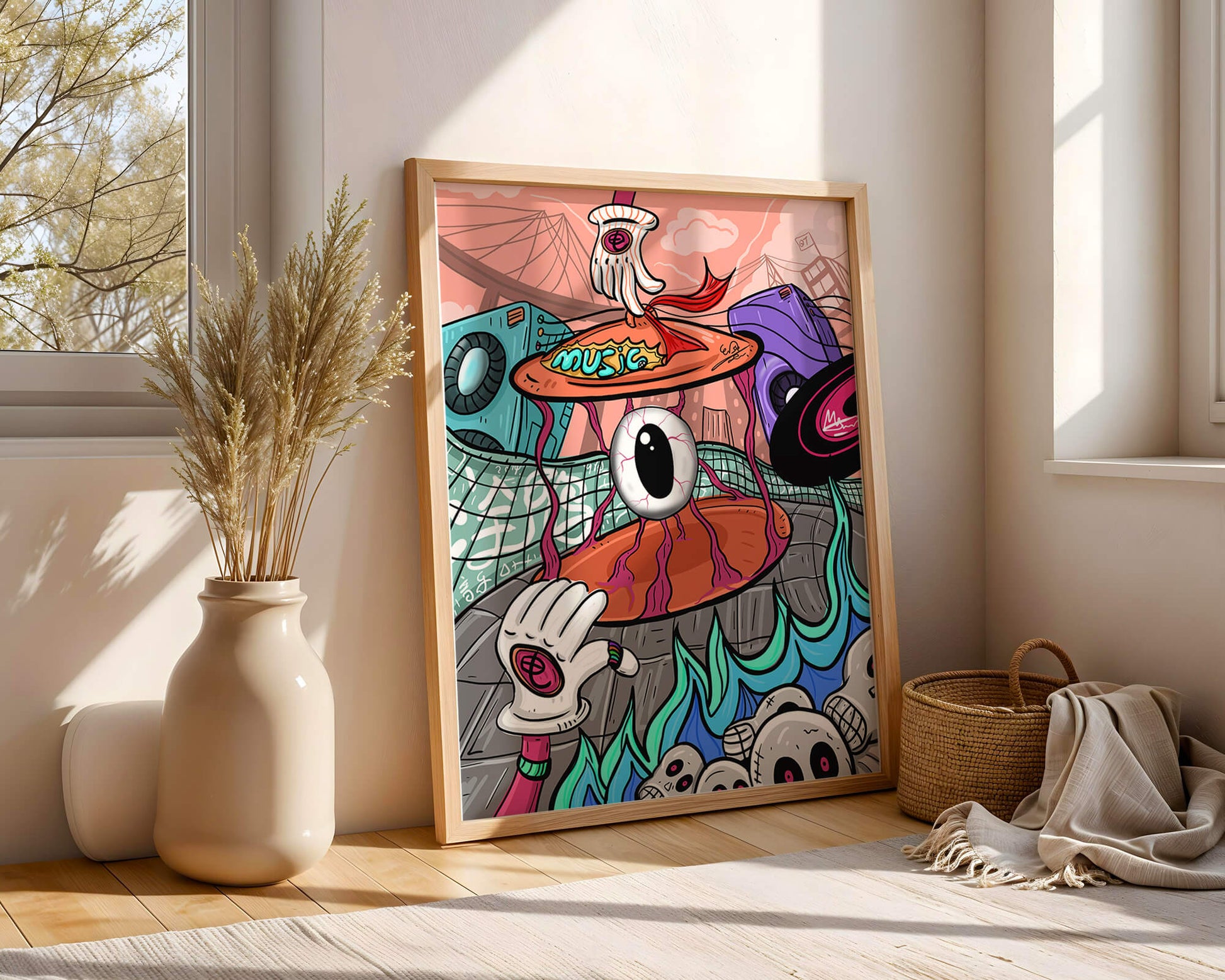 Colorful abstract surrealism illustration featuring vivid eye and surreal elements