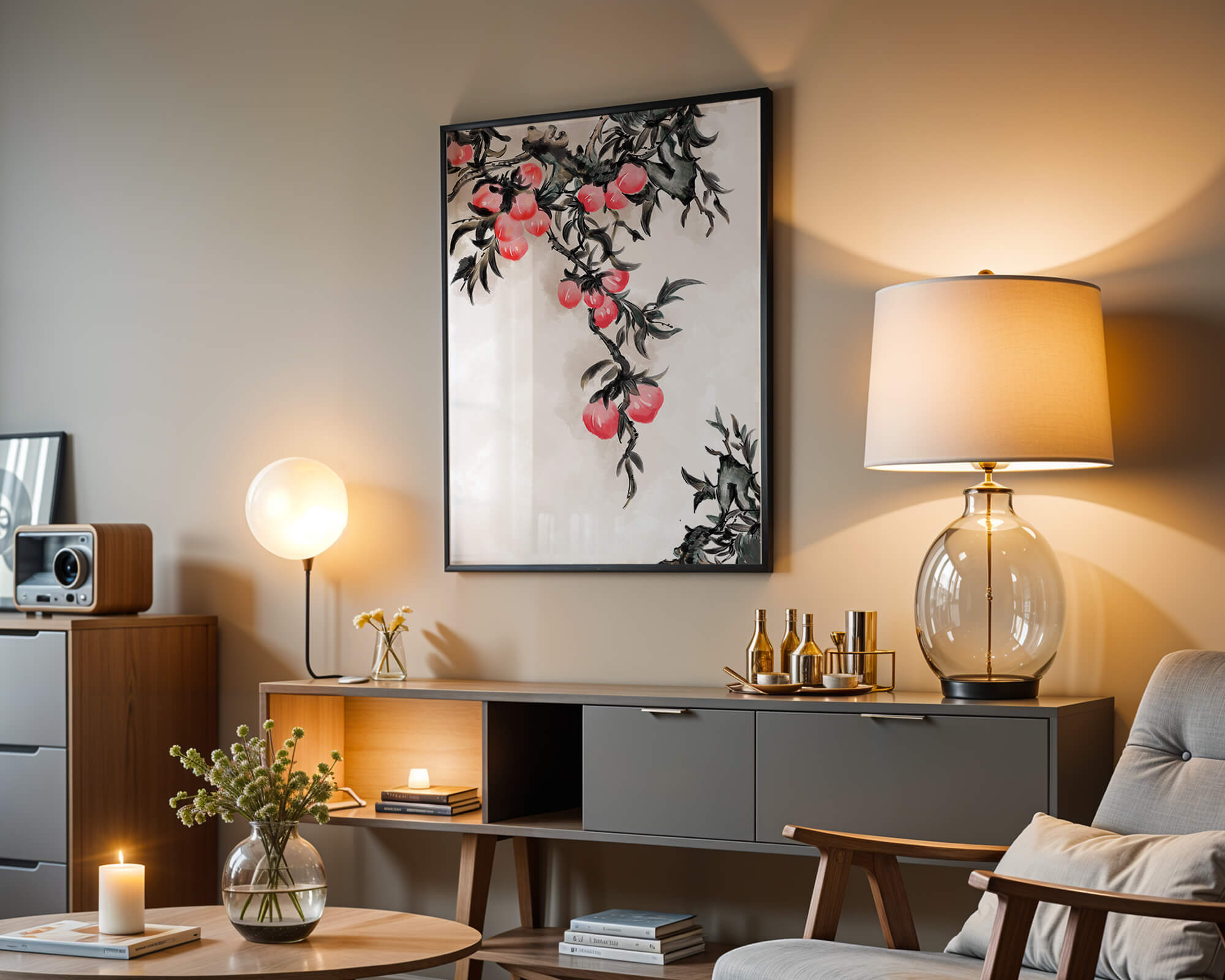 Watercolor Floral Illustration with Red Berries on Branch - Mi tienda
